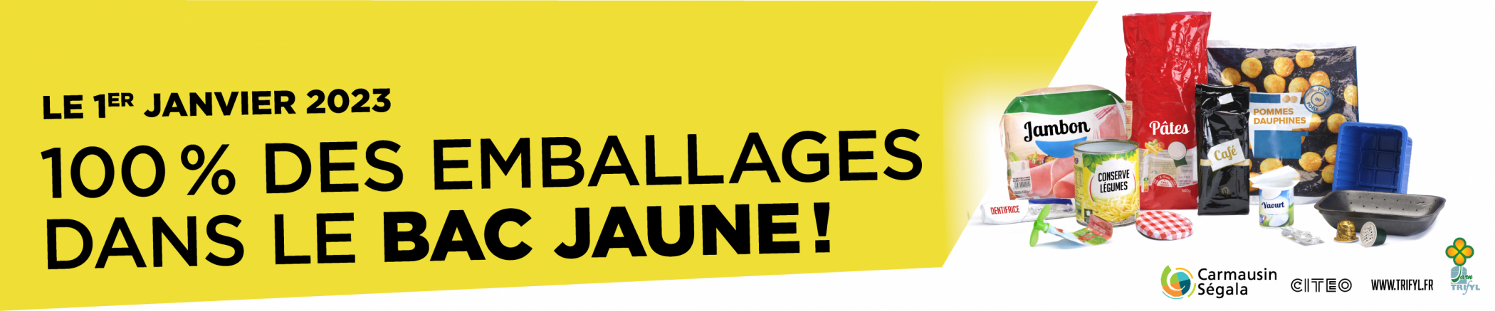 Tous les papiers et emballages dans le bac jaune !